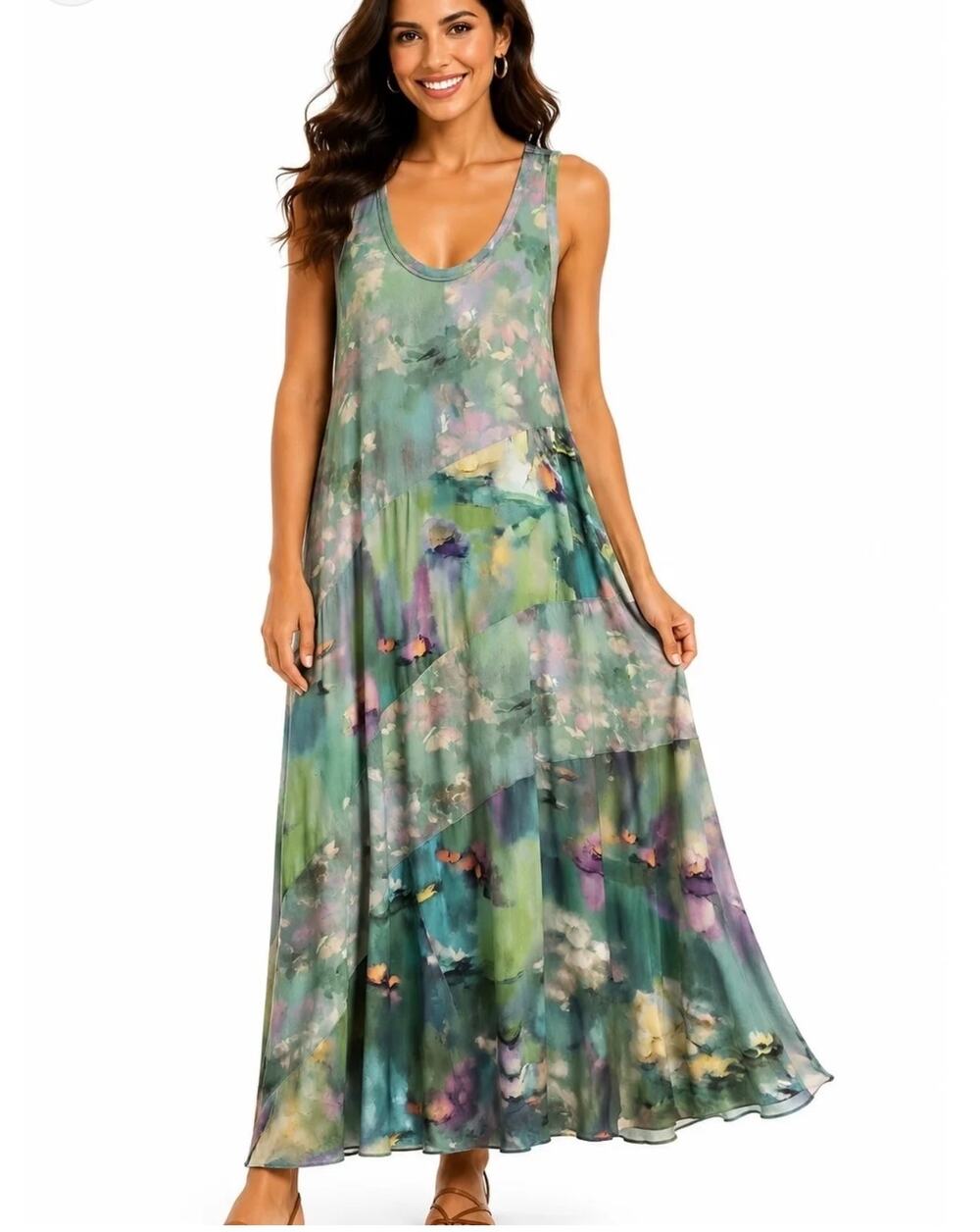 Soft Surroundings Stella Painterly Blue Maxi Dress PXS watercolor